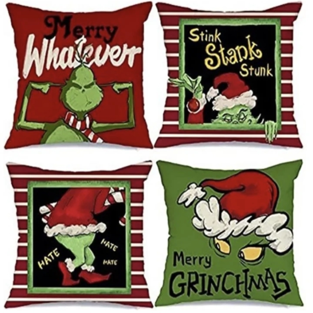 Grinch Holiday Throw Pillow Covers Set